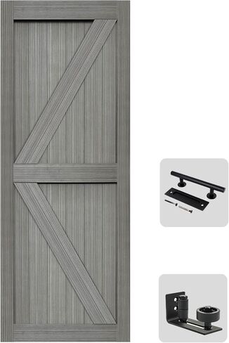 S&Z TOPHAND® 32in x 84in MDF Light Gray Barn Door,Solid Barn Door Slab Covered with Water-Proof PVC Surface, Simple Assembly is Required in Kuwait