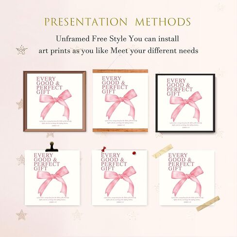 LARTSFRO Coquette Pink Bow Wall Art Decor Posters, Pink Bow Room Bedroom Bathroom Wall Art Decor Aesthetic for Teen Girls Gifts, Inspirational Bible Verses Bow Wall Decor, 10x8 Inch Set of 4 Bow Pictures (UNFRAMED) in Kuwait