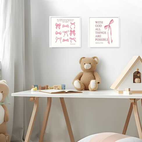 LARTSFRO Coquette Pink Bow Wall Art Decor Posters, Pink Bow Room Bedroom Bathroom Wall Art Decor Aesthetic for Teen Girls Gifts, Inspirational Bible Verses Bow Wall Decor, 10x8 Inch Set of 4 Bow Pictures (UNFRAMED) in Kuwait