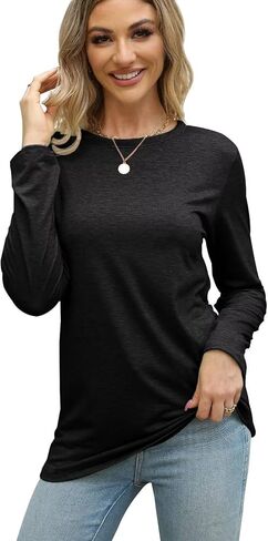 2 Pack Womens Tops Crewneck Soft Long Sleeve Shirts Fall Clothes Casual Tshirts Basic Tee in Kuwait