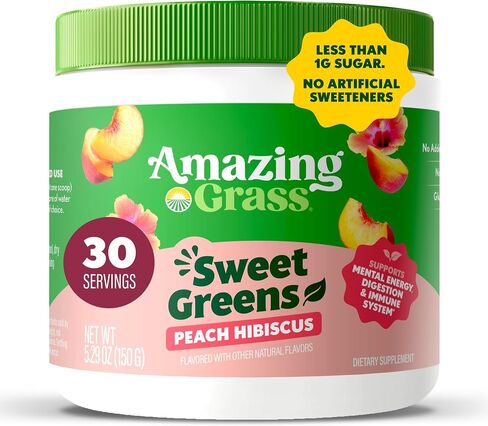 Amazing Grass Sweet Greens and Superfoods Powder for Digestive Health, Greens Powder, Digestive Enzymes, Probiotics, Spirulina, Chlorella, Summer Berry, 30 Servings in Saudi Arabia