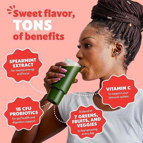 Amazing Grass Sweet Greens and Superfoods Powder for Digestive Health, Greens Powder, Digestive Enzymes, Probiotics, Spirulina, Chlorella, Summer Berry, 30 Servings in Saudi Arabia