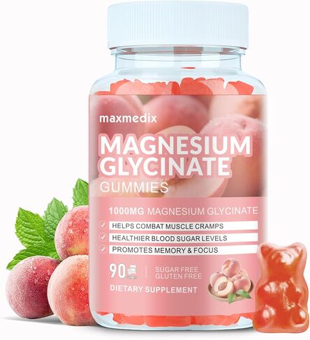 Magnesium Gummies 1000mg -Magnesium Glycinate Supplement and Magnesium L-Threonate Gummy,Sugar Free Magnesium Potassium Supplement for Calm Mood, Muscle, Bone & Sleep Support 90 Raspberry Gummies in Saudi Arabia