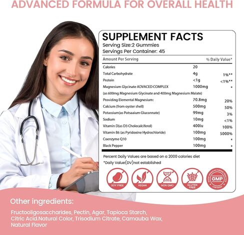 Magnesium Gummies 1000mg -Magnesium Glycinate Supplement and Magnesium L-Threonate Gummy,Sugar Free Magnesium Potassium Supplement for Calm Mood, Muscle, Bone & Sleep Support 90 Raspberry Gummies in Saudi Arabia