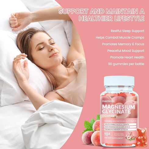 Magnesium Gummies 1000mg -Magnesium Glycinate Supplement and Magnesium L-Threonate Gummy,Sugar Free Magnesium Potassium Supplement for Calm Mood, Muscle, Bone & Sleep Support 90 Raspberry Gummies in Saudi Arabia