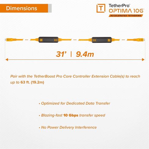 Tether Tools Tetherpro Optima 10g USB نقل البيانات الحصري ، 15 '(4.6 م) مستقيم إلى كابل مستقيم - برتقالي in Kuwait