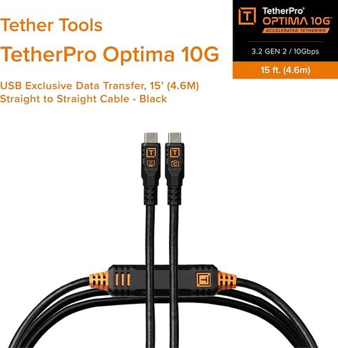 Tether Tools Tetherpro Optima 10g USB نقل البيانات الحصري ، 15 '(4.6 م) مستقيم إلى كابل مستقيم - برتقالي in Kuwait
