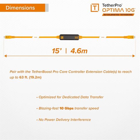 Tether Tools Tetherpro Optima 10g USB نقل البيانات الحصري ، 15 '(4.6 م) مستقيم إلى كابل مستقيم - برتقالي in Kuwait