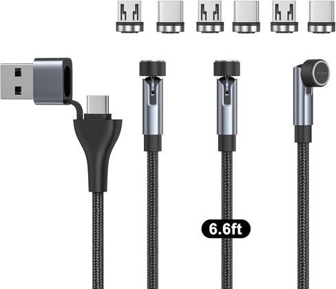 N. NETDOT Magnetic Charging Cable,6in1 Gen12 (3.3ft/3 Pack Black) 18W Fast Charging Magnetic Phone Charger,USB-A and USB-C Magnetic Charger for USB-C,Micro-USB and i-Product in Kuwait