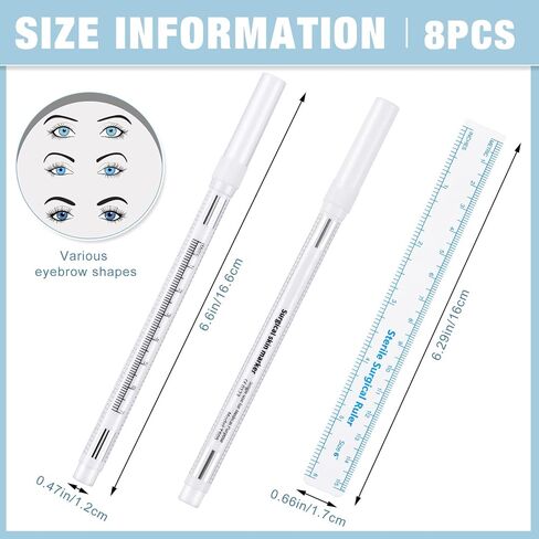8 Pieces Microblading Marker Pen with Paper Ruler Skin Marker Eyebrow Permanent Makeup Position Mark Tools Stencil Pen for Eyebrow Lips Skin (White, Single Head) in Saudi Arabia