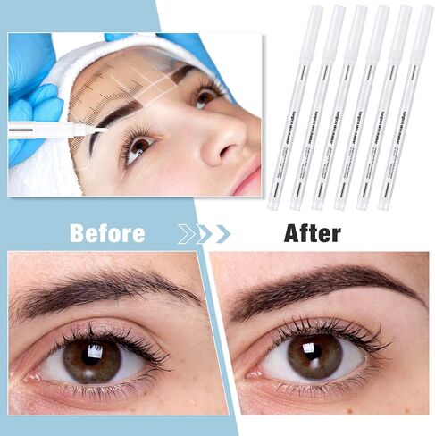 8 Pieces Microblading Marker Pen with Paper Ruler Skin Marker Eyebrow Permanent Makeup Position Mark Tools Stencil Pen for Eyebrow Lips Skin (White, Single Head) in Saudi Arabia