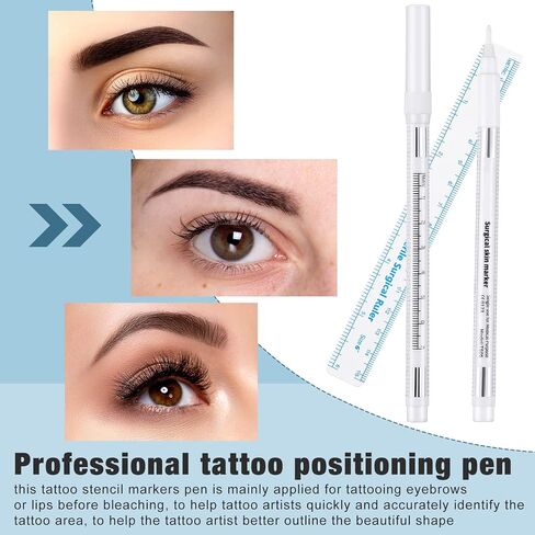 8 Pieces Microblading Marker Pen with Paper Ruler Skin Marker Eyebrow Permanent Makeup Position Mark Tools Stencil Pen for Eyebrow Lips Skin (White, Single Head) in Saudi Arabia