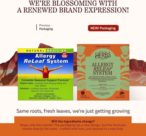 Herbs Etc. Allergy ReLeaf System - Seasonal Discomfort Supplement - Provides Seasonal Support for Sneezing & Itchy Eyes - Supports Sinus Function - 60 Softgels (60 Servings), 60 Tablets (60 Servings) in Saudi Arabia