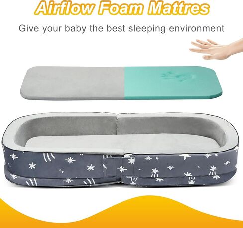 Lvimilio Portable Toddler Travel Bed, Foldable Kids Floor Bed for Home/Travel with Foam Mattres, Toddler Cot for Kids Aged 1-4, Velvet Fabric in Saudi Arabia