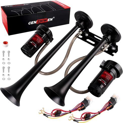 Air Horn for truck horn kit, ultra loud dB. The Air horn with two 120 PSI Air compressor is suitable for pickup/motorhome/SUV/truck/train 12V 150db and other vehicles (silvery with button) in Saudi Arabia