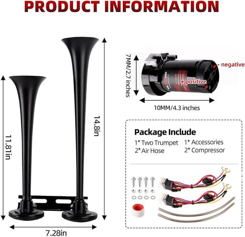 Air Horn for truck horn kit, ultra loud dB. The Air horn with two 120 PSI Air compressor is suitable for pickup/motorhome/SUV/truck/train 12V 150db and other vehicles (silvery with button) in Saudi Arabia