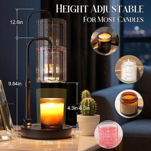 Candle Warmer Lamp with Dimmer, Adjustable Height Metal Candle Wax Warmer Warming Lamp 2/4/8H Timer for Scented Candles for HouseWarming Bedroom Home Decor Mom Women Men Family Christmas Gift in Saudi Arabia