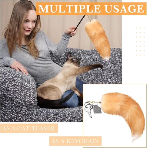 Sureio 3 Pcs Huge Fluffy Fur Fox Tail Keychain Faux Wolf Tail Cosplay Handbag Accessory Helloween Costume for Women Adult (Grey,white,black) in Saudi Arabia