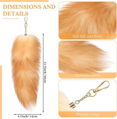 Sureio 3 Pcs Huge Fluffy Fur Fox Tail Keychain Faux Wolf Tail Cosplay Handbag Accessory Helloween Costume for Women Adult (Grey,white,black) in Saudi Arabia