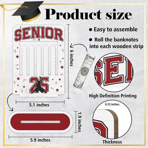 حامل أموال التخرج حامل أموال للهدية النقدية مع 5 ثقوب الحامل الخشبي لحامل النقود 2025 أموال التخرج أفكار المال حامل المال لفئة 2025 لحفلات التخرج-A01 in Kuwait