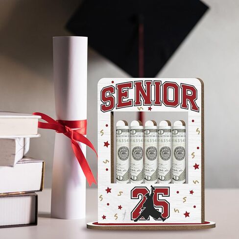 حامل أموال التخرج حامل أموال للهدية النقدية مع 5 ثقوب الحامل الخشبي لحامل النقود 2025 أموال التخرج أفكار المال حامل المال لفئة 2025 لحفلات التخرج-A01 in Kuwait