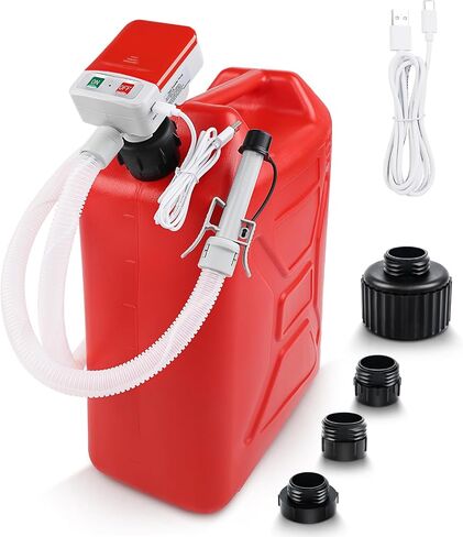 Fuel Transfer Pump 3.2 GPM, USB Type-C & AA Battery Powered, 51" Hose Portable Liquid Pump with Auto-Stop Sensor and 4 Tank Adapters, Fast & Safe for Gasoline & Diesel Oil （Blue） in Saudi Arabia