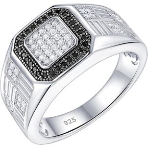 Mens Wedding Band Pave 5A Black and White Cubic Zirconia 925 Sterling Silver Round Cut 14K White Gold Plated Promise Ring For Him Size 7-14 in Kuwait