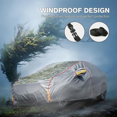 6 Layers Car Cover Waterproof All Weather Car Cover Waterproof All Weather, Outdoor Full Exterior Cover Rain Sun UV Snowproof Protection with Zipper Cotton for Sedan (196-210 inch) in Kuwait