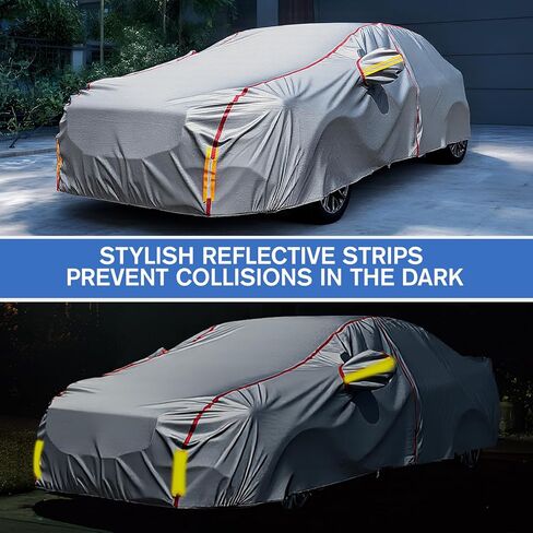 6 Layers Car Cover Waterproof All Weather Car Cover Waterproof All Weather, Outdoor Full Exterior Cover Rain Sun UV Snowproof Protection with Zipper Cotton for Sedan (196-210 inch) in Kuwait