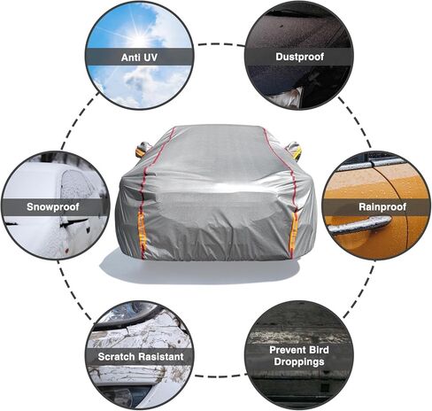 6 Layers Car Cover Waterproof All Weather Car Cover Waterproof All Weather, Outdoor Full Exterior Cover Rain Sun UV Snowproof Protection with Zipper Cotton for Sedan (196-210 inch) in Kuwait