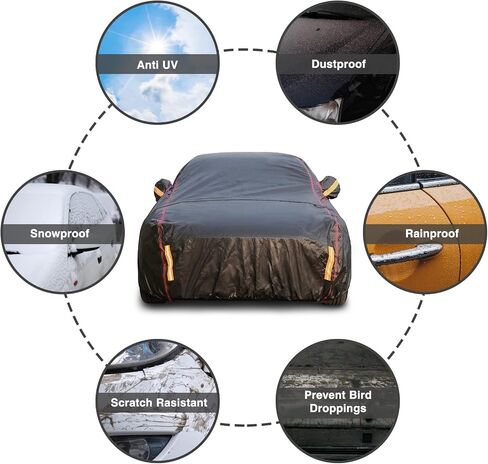 6 Layers Car Cover Waterproof All Weather Car Cover Waterproof All Weather, Outdoor Full Exterior Cover Rain Sun UV Snowproof Protection with Zipper Cotton for Sedan (196-210 inch) in Saudi Arabia