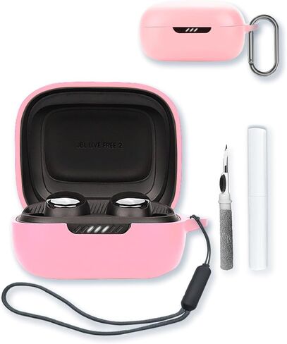 Case for JBL Live Pro 2 - True Wireless Noise Cancelling Earbuds,Soft Protective,Shockproof, BOVUGAC Silicone Case Cover with Keychain & Cleaning Kit & Lanyard-Black in Kuwait