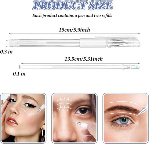 4 Pcs Brow Mapping Pen, Microblading Eyebrow Mapping Pen with 8 Replacement Refills, Eyebrow Marker Pens for women, Makeup Skin Tattoo Marker for Brow Lip Permanent Makeup(White) in Saudi Arabia