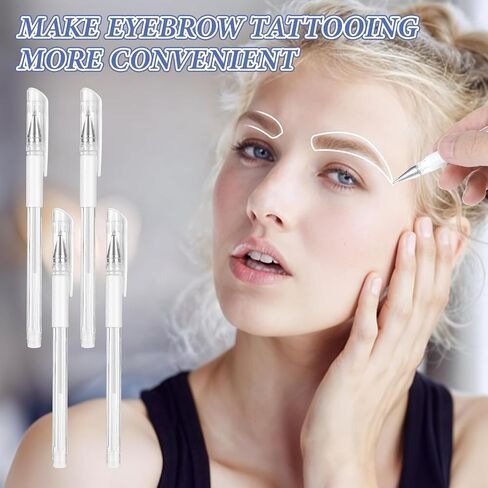4 Pcs Brow Mapping Pen, Microblading Eyebrow Mapping Pen with 8 Replacement Refills, Eyebrow Marker Pens for women, Makeup Skin Tattoo Marker for Brow Lip Permanent Makeup(White) in Saudi Arabia