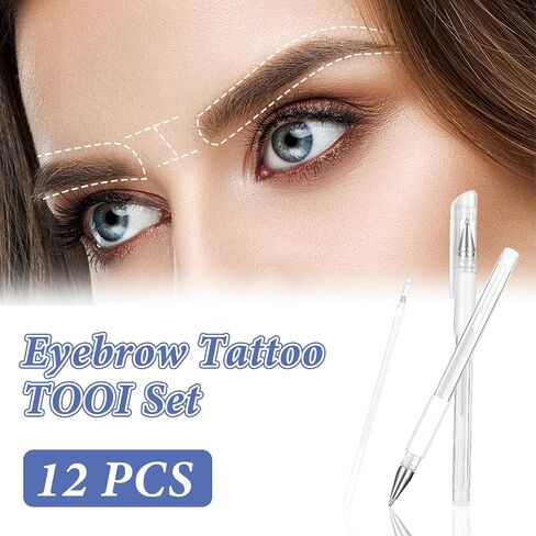 4 Pcs Brow Mapping Pen, Microblading Eyebrow Mapping Pen with 8 Replacement Refills, Eyebrow Marker Pens for women, Makeup Skin Tattoo Marker for Brow Lip Permanent Makeup(White) in Saudi Arabia