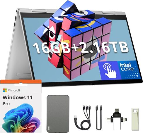 HP Envy X360 14 "2-in-1 FHD Touchscreen Captop ، Intel 7 150U ، RAM 16GB ، تخزين 672 جيجا بايت (512GB SSD و 160GB للإرساء) ، لوحة المفاتيح الخلفية ، قارئ بصمات الأصابع ، 5 ميجابكسل كاميرا ، WIFI 6E ، ورب 11 ، Silver ، Silver in Kuwait