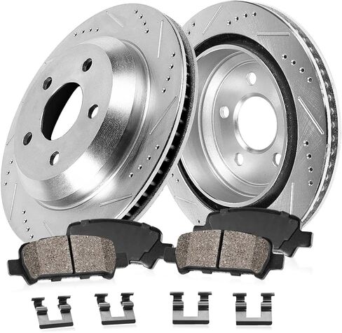 Callahan Brake Parts CRK12249 الخلفية 308 مم قسط OE 5 LUG [2] دوارات قرص الفرامل + [4] وسادات فرامل السيراميك + مقاطع in Saudi Arabia
