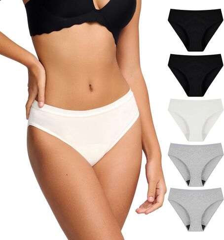 BATTEWA Oeko-TEX Certified Leak Proof Underwear for Women Bikini Breathable Incontinence Underwear Odor Control Protective Briefs (Multicolor, M, 5 Pack) in Kuwait
