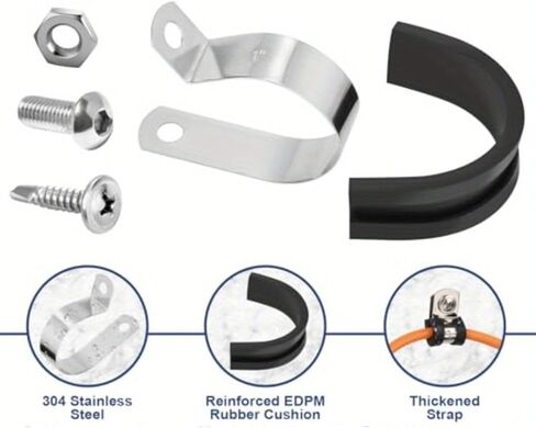 16-Pack Stainless Steel Cable Clamp with Rubber Cushion - Ideal for Tube, Pipe & Wire Installs 3/4 Inch in Saudi Arabia