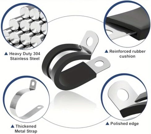 16-Pack Stainless Steel Cable Clamp with Rubber Cushion - Ideal for Tube, Pipe & Wire Installs 3/4 Inch in Saudi Arabia