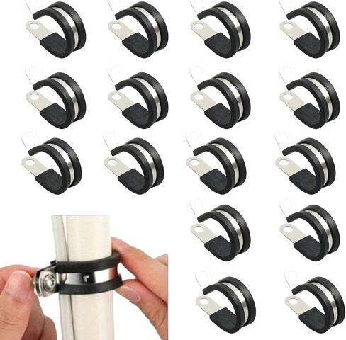 16-Pack Stainless Steel Cable Clamp with Rubber Cushion - Ideal for Tube, Pipe & Wire Installs 3/4 Inch in Saudi Arabia