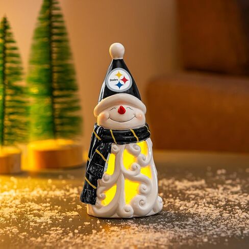 Team Sports America NFL Pittsburgh Steelers Lighted Snowman Figurine Ornaments, 8" LED Tabletop Decoration, Resin Holiday Statuary, Indoor Christmas Décor & Gift for Football Fans in Saudi Arabia