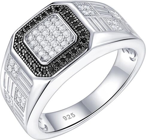 Mens Wedding Band Pave 5A Black and White Cubic Zirconia 925 Sterling Silver Round Cut 14K White Gold Plated Promise Ring For Him Size 7-14 in Kuwait