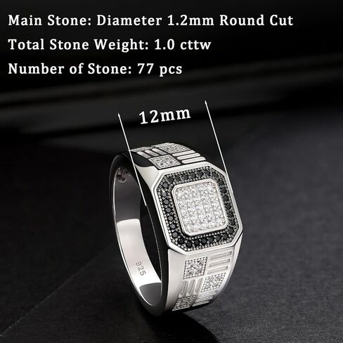 Mens Wedding Band Pave 5A Black and White Cubic Zirconia 925 Sterling Silver Round Cut 14K White Gold Plated Promise Ring For Him Size 7-14 in Kuwait