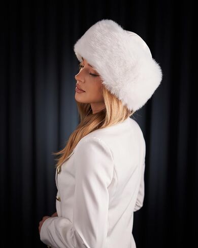 Futrzane Siberian Trim Hat - Womens Leather Faux Fur Hats - Elegant Russian Hat in Kuwait