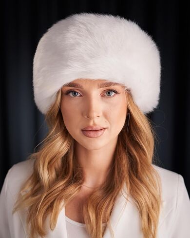 Futrzane Siberian Trim Hat - Womens Leather Faux Fur Hats - Elegant Russian Hat in Kuwait