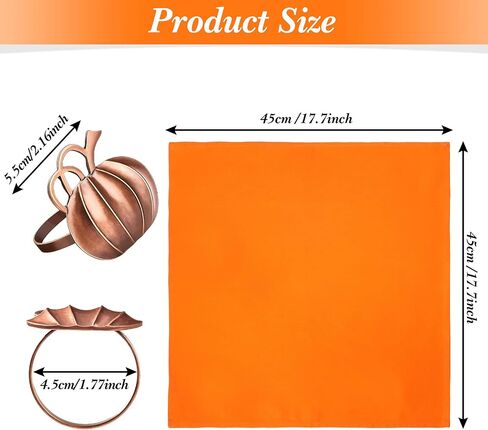 Honeydak Set of 6 Fall Thanksgiving Day Cotton Orange Cloth Napkin and Metal Pumpkin Napkin Ring Holders Party Table Decor for Thanksgiving Day Halloween Dinner Kitchen Party Family Gatherings in Saudi Arabia