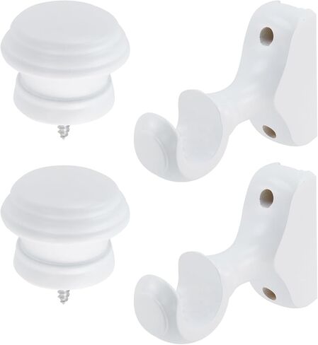 Antrader 2Pcs Finials for Curtain Rods and 2Pcs Wood Curtain Rod Brackets,Wood Curtain Rod Finials and Window Curtain Hooks for Curtain Rod,White in Saudi Arabia