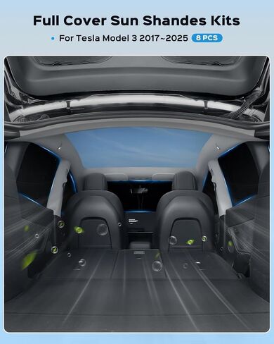 8PCS Windshield Sunshade for Tesla Model 3,Front&Rear Side Window Privacy Sun Shade Privacy Cover Sun Visor Thermal Insulated Model 3 Accessories in Kuwait