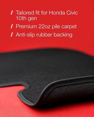 Floor Mats for Honda Civic 2016 2017 2018 2019 2020 2021 - Custom 3D Fit for Civic 10th Gen Hatchback Coupe Sedan - 1st and 2nd Row Set - 30oz Heavy Duty Carpet Mat - All Weather Car Liner Accessories in Saudi Arabia